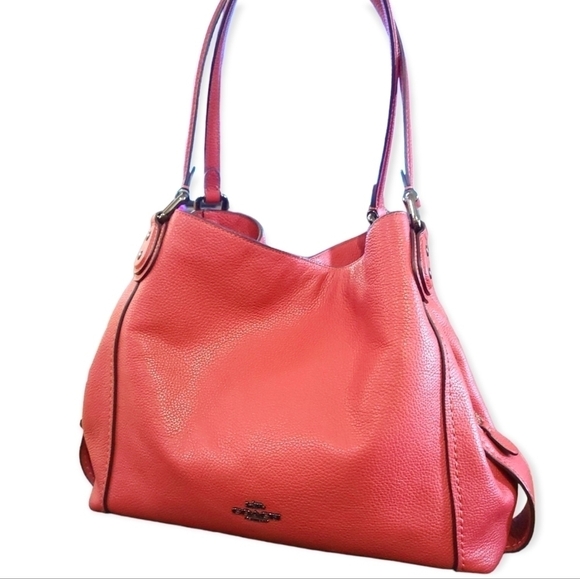 Coach Edie 31 Shoulder Bag Washed Red Leather Edie Turnlock Purse - Picture 2 of 12